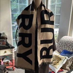 Burberry Beige and Black Oversized Logo Scarf Wrap